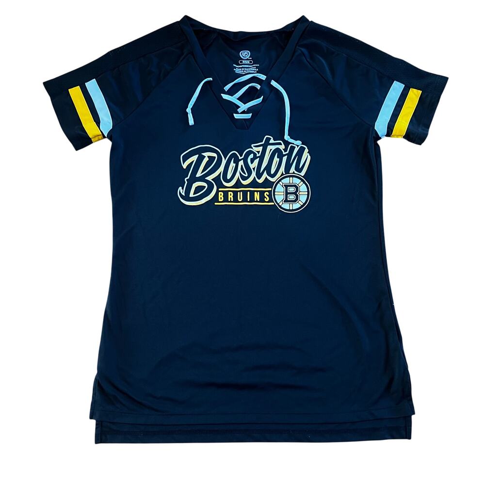 Boston Bruins NHL Women’s Lace Up V-Neck Jersey Tee | M